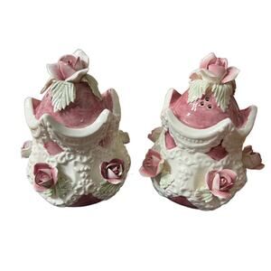 Vintage Delicate Rose Ceramic Salt Pepper Shakers Set of 2